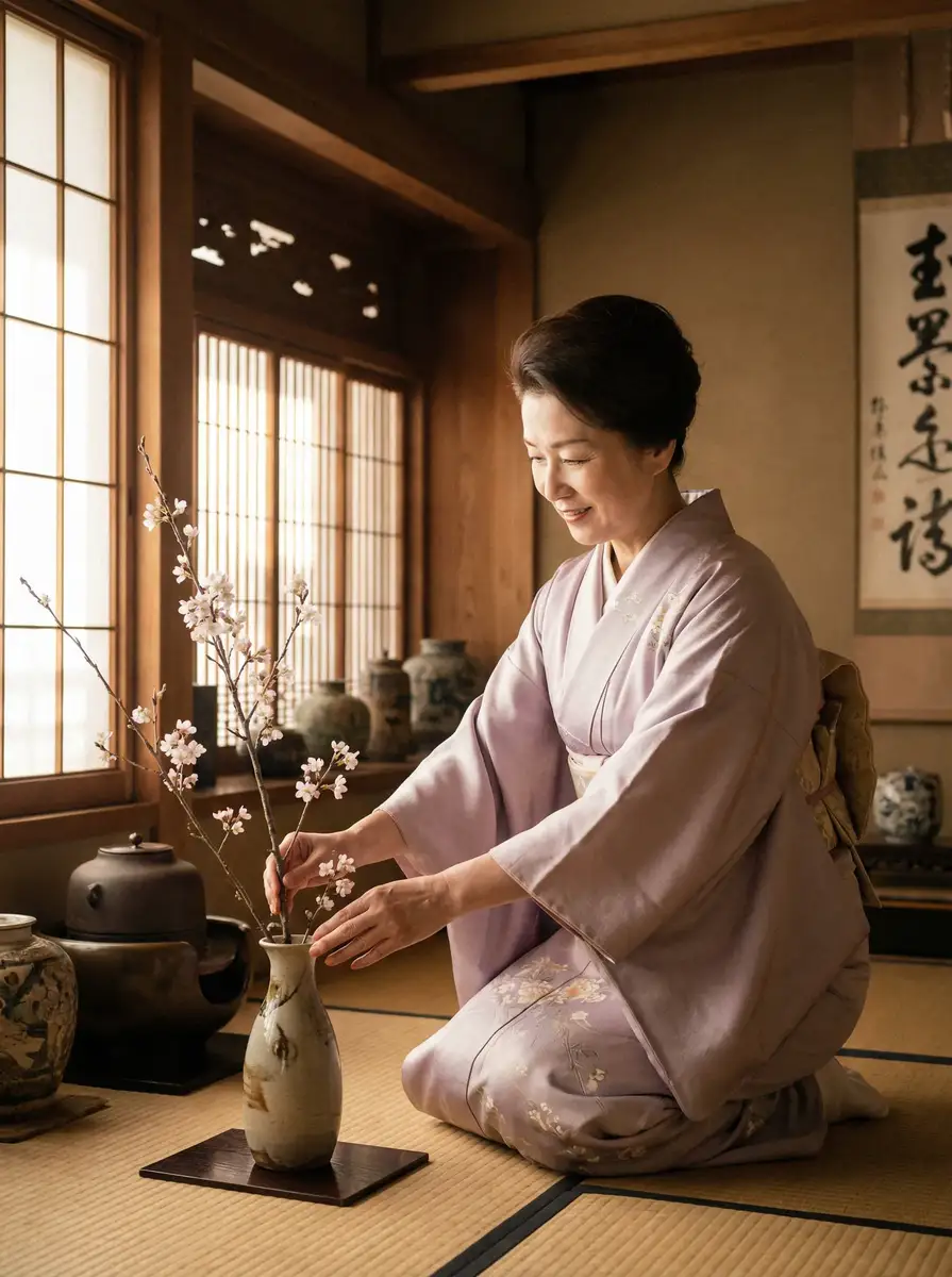 一位优雅的 妩媚婷儿 - 妩媚婷儿官方平台 - 今日热点妩媚婷儿 在和室中插花